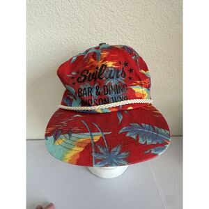 VTG 80s Aloha Palm Tree Snap Back Skater Surf Hat Bar Rope‎